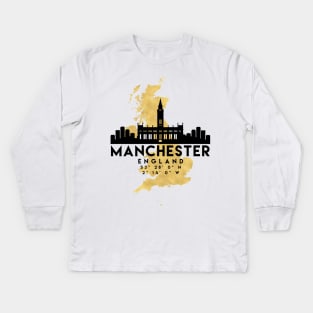 Manchester England Skyline Map Art Kids Long Sleeve T-Shirt